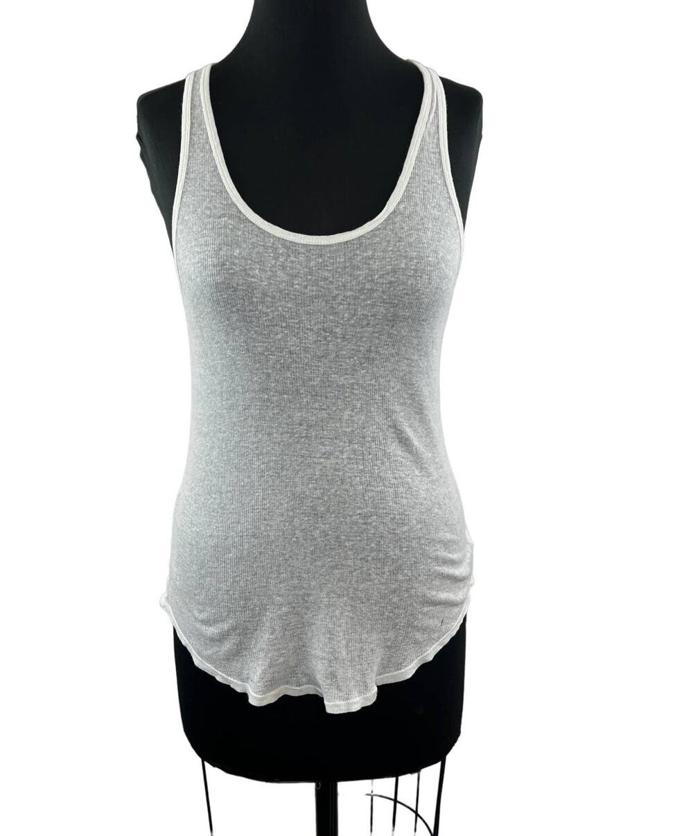Majestic Filatures White Ribbed Knit Scoop Tank Top Cotton Linen Silk Tee 3